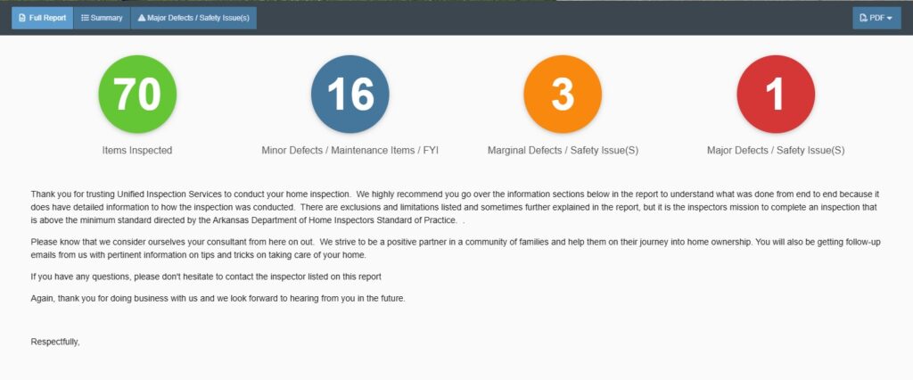 Unified Inspection Services Home inspection report for a fort smith home